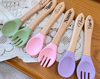 Fork and spoon set, Personalised silicone cutlery set,Baby cutlery,Baby gift, New baby,1st birthday, Christening gift,Baby stocking filler