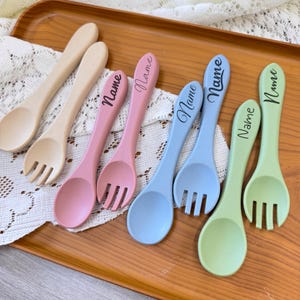 Baby Cutlery Set, Toddler Gifts, Silicone Utensil, Silicone Baby Spoon and Fork Set, Baby Shower Gift, Toddler Spoon and Fork, New Mom Gift
