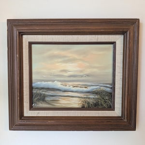 Original Vintage Painting on Canvas, Beachscape Original Painting,