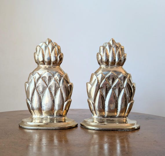 Brass Bookends, Artichoke Bookends, Pineapple