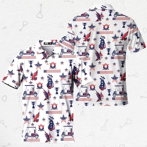 Patriotic Golf Hawaiian Shirt: USA Eagle Golf Cart Polo