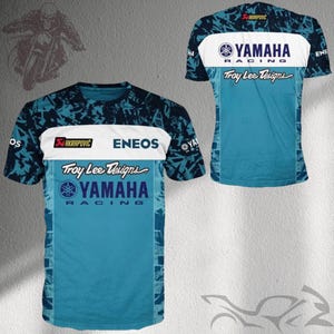 Yamaha Troy Lee Designs Racing T-Shirt Blue MotoGP ENEOS Akrapovic Motorcycle Biker Tee