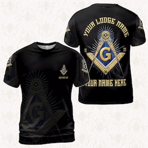 Freemason T-Shirt with Square & Compass | Custom Lodge Name Masonic Tee | G Symbol Mason Shirt