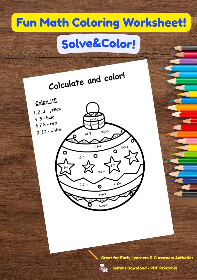 Fun “calculate and Color” Activity - 1 Page - Etsy