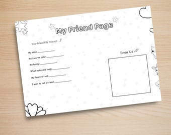 My Friend Page | Printable Kids Activity and Coloring Worksheet | Friendship Journal Page