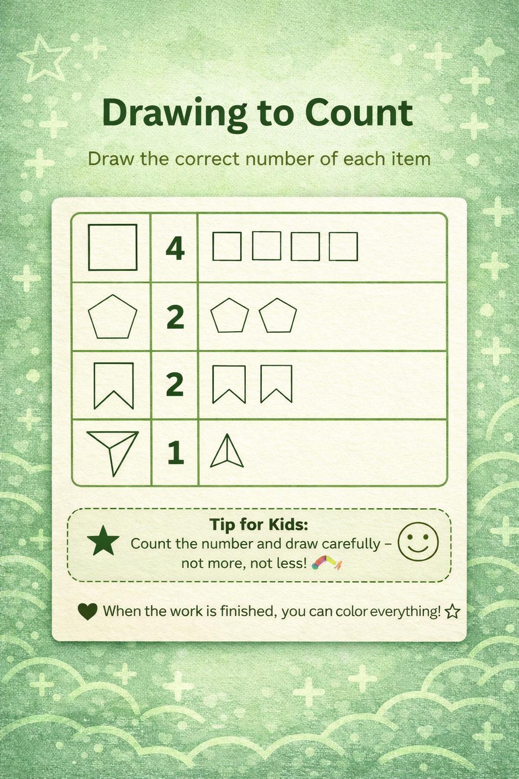 Preschool Counting Worksheets | Drawing to Learn Numbers Activity (PDF ...
