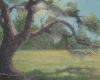 Original Florida Plein Air Landscape Painting, Sarasota Landscape, Trees and Spanish Moss, FREE SHIPPING