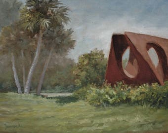 Pintura de paisaje original de Plein Air Florida, Museo Ringling, Sarasota, Paisaje de bellas artes enmarcado, Pintura al óleo original, ENVÍO GRATIS