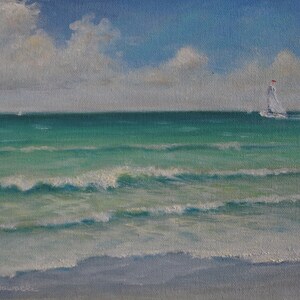 Original Seascape Painting, Plein Air Painting, Tropical Wall Art, Florida Beach Painting, Siesta Key, Sailboat Art, FREE SHIPPING