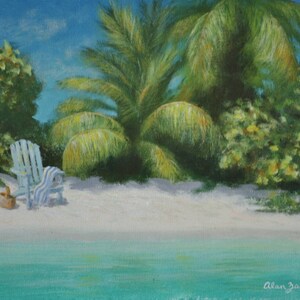 Original Tropical Beach Painting, Tropical Fine Art Painting, Turquoise Water, Palm Trees, Beach House Decor, Caribbean Art, FREE SHIPPING