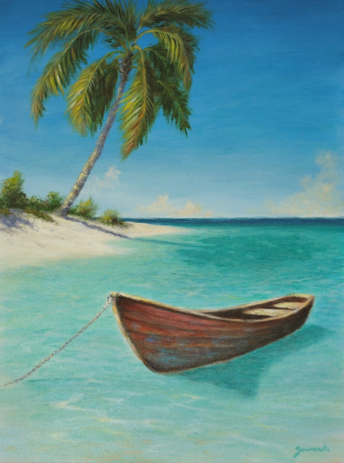 Original beach painting boat and palm tree painting on Etsy