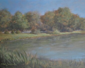 Original Florida Plein Air Landscape Painting, Sarasota Landscape, Trees and Pond, FREE SHIPPING