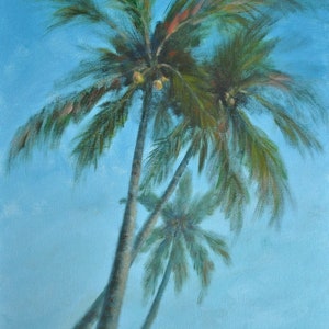 Original Tropical Landscape Painting, Palm Tree Painting, Caribbean Fine Art, Beach House Decor, Tropical Art, Ready To Hang (Free Shipping)