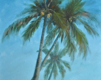 Original Tropical Landscape Painting, Palm Tree Painting, Caribbean Fine Art, Beach House Decor, Tropical Art, Ready To Hang (Free Shipping)