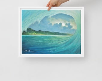 Tropical Seascape Print, Ocean Wave Painting, Beach painting, Tropical Island, Surfing (In the Curl)