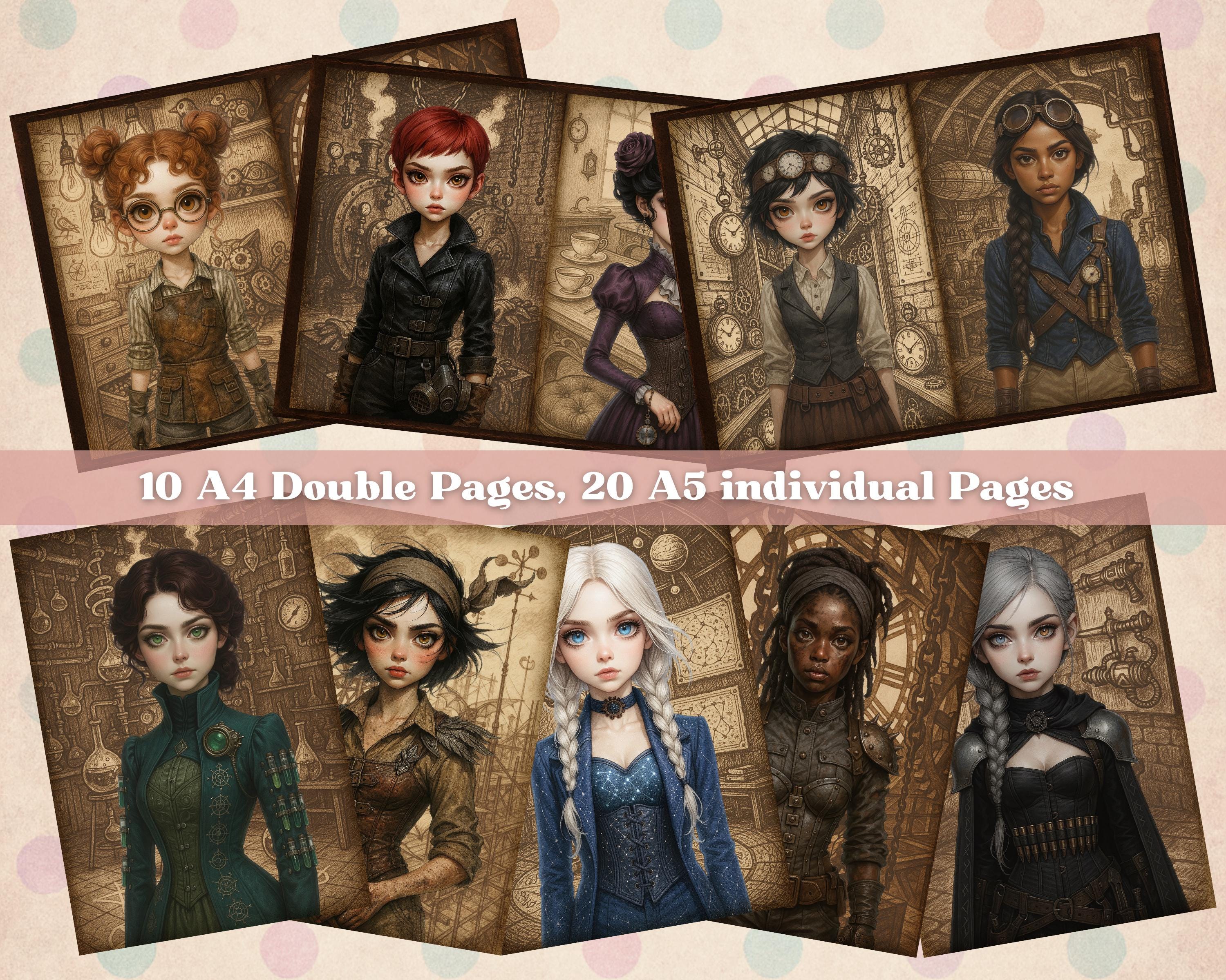Steampunk Workshops Junk Journal Pack, 30 JPG Pages, Vintage Fantasy Industrial Ephemera, Female Inventors, Scrapbook, Crafts, Art, 300dpi
