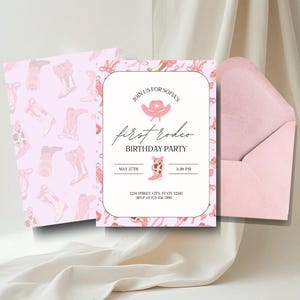 First Rodeo Birthday Invitation | Pink Cowgirl Party Invite | Editable Canva Template | Girl 1st Birthday Digital Download