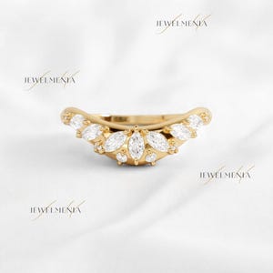 Wedding Gold Curved band ring,  Marquise cut Diamond Engagement band, contour ring Wave ring, Stacking Bridal ring, Curve Moissanite Ring
