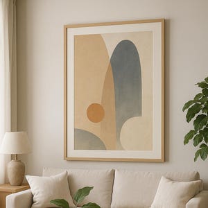 Heitere skandinavische abstrakte Wandkunst – Japandi Minimalistisches Druckbares Poster – Neutrales Boho Dekor für Wohnzimmer