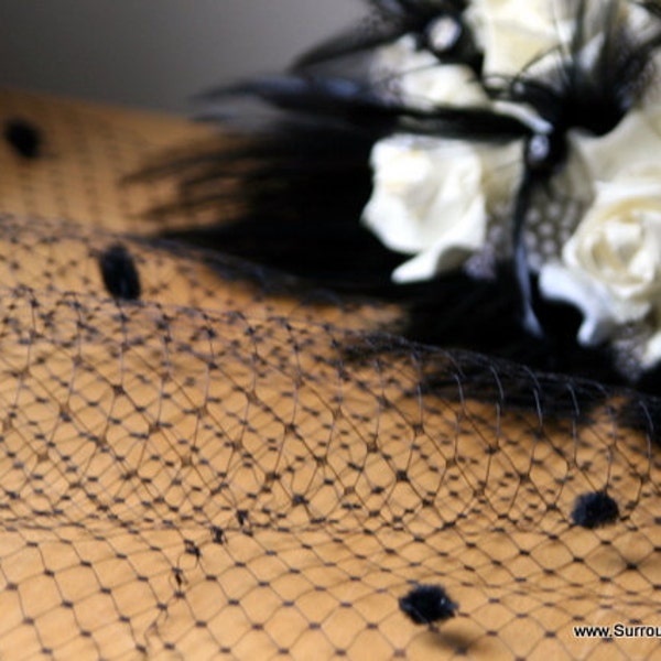 Unique Black Dotted Veil Netting - Russian or French Net Birdcage Material, Half Yard or Full 1 Yard