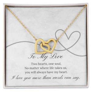 Collana To My Love – Collana con ciondolo a due cuori, regalo romantico per fidanzata o moglie – Biglietto con messaggio personalizzato incluso