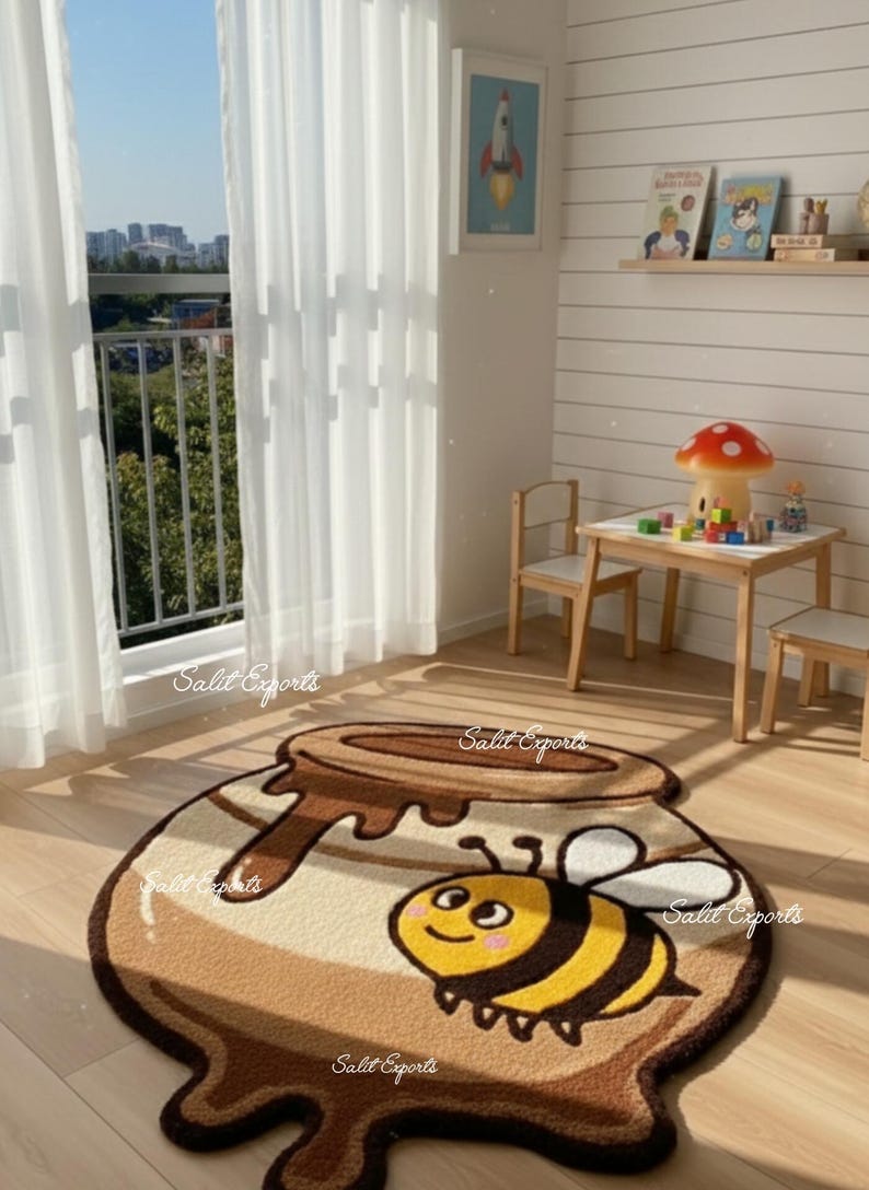 Bee Rug Hand Tufted Bumble Bee Honey Pot Rug, Whimsical Kids Room Nursery Decor ...