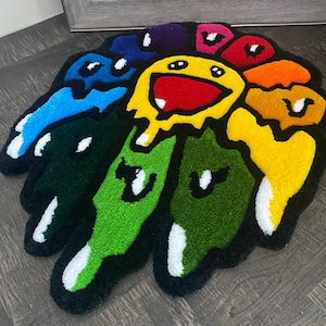 Custom Hand Tufted Rug: 3D Die Cut Logo, Anime Design Handmade carpet Melting Smiley  Living Room kids Room Irregular y
