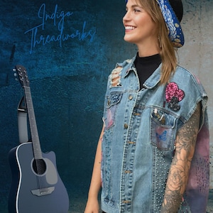 OOAK Denim Vest – Hand Embroidered Vest -  Statement Vest - Upcycled Denim - Boho - Street Fashion
