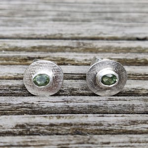 Handmade Artisan Green Apatite Post Silver Earrings