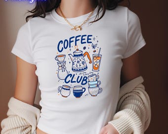 All Day Every Day Coffee Club Baby-T-shirt, boho Coffee grafische crop top, Summer Coffee Club Vibes Esthetic T-shirt, cadeau voor koffieliefhebber
