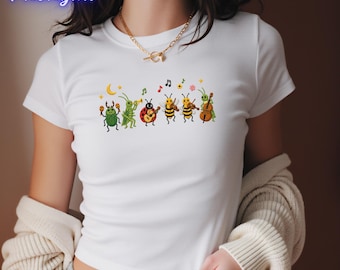 Gesticktes trauriges Käfer Sommer Baby T-Shirt, Cottagecore Insekt geripptes Tank Top, Naturästhetische Spitze Leibchen, Konzert Outfit, Käfer Liebhaber Geschenk