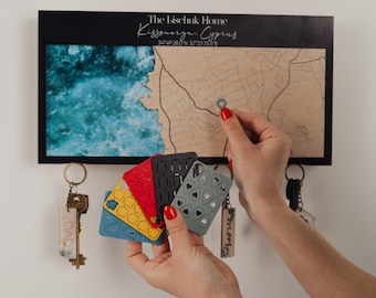 Personalized City Map Key Holder, Custom Anniversary Gift, Modern Home Decor