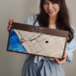Porte-clés mural personnalisé avec plan de la ville personnalisé, cadeau en bois unique pour une nouvelle maison, décoration en bois faite main