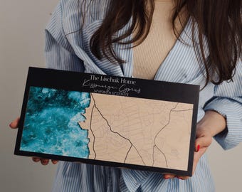 Personalized City Map Key Holder with Shelf: Handmade Wooden Home Decor