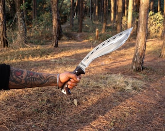 Handgesmeed Kukri-mes / Handgemaakt Khukuri / 12 inch gebogen mes / Houten handvat / Leren schede / Nepal