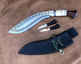 Hand Forged 12" Nepali Dragon Kukri – High Carbon Steel Blade – Bone & Rosewood Handle Tool