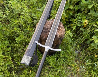 Hand Forged 39 Inch Longsword / Carbon Steel Blade / Leather Sheath / Medieval Style Collector Sword / Handmade in Nepal