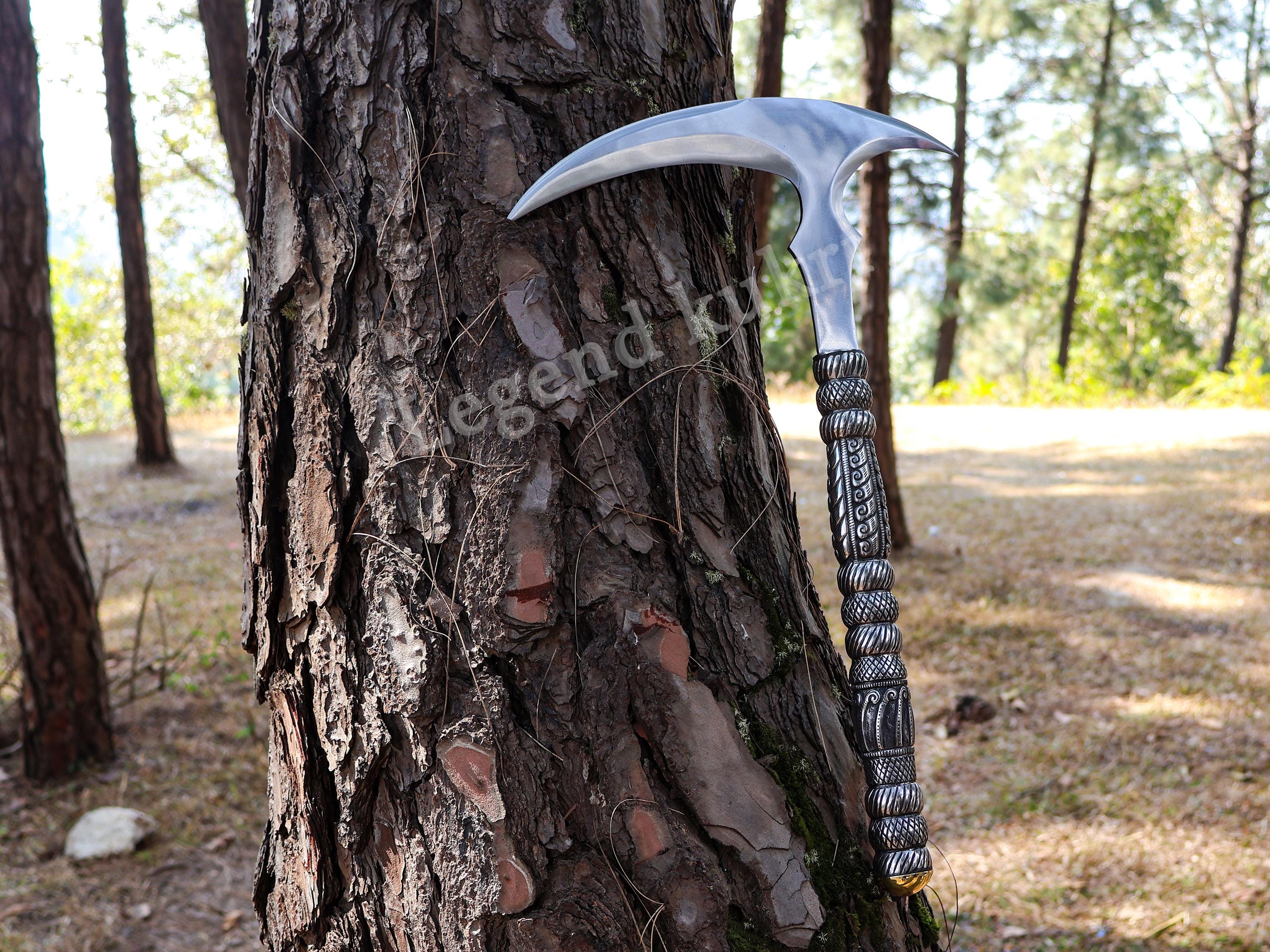 Spring Loaded Hatchet Handcrafted Curved Hatchet – Leaf Spring Steel Blade – 11 Inch Handmade ...