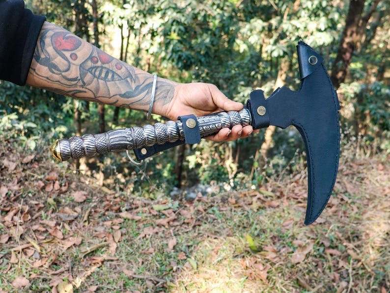 Spring Loaded Hatchet Handcrafted Curved Hatchet – Leaf Spring Steel Blade – 11 Inch Handmade ...