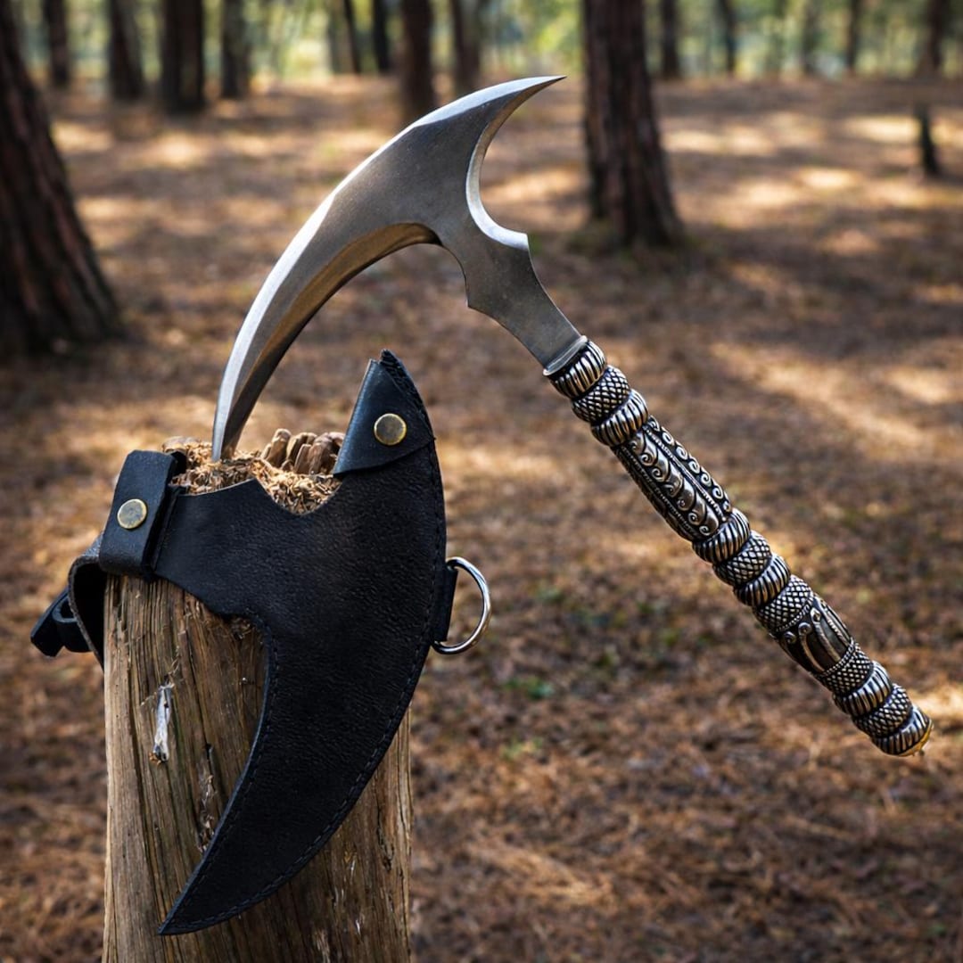 Spring Loaded Hatchet Handcrafted Curved Hatchet – Leaf Spring Steel Blade – 11 Inch Handmade ...