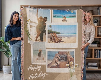 Personalized Woven Blanket, Custom Photo Memory Throw, Travel Keepsake Blanket, Special Moments, Anniversary Gift, Heirloom Cotton Throw