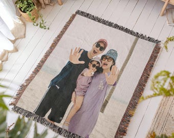 Individuell gewebte Decke - Personalisierte Baumwoll-Foto-Decke | Jubiläums-, Hochzeits- oder Familiengeschenk | Gewebte Gobelin Decke