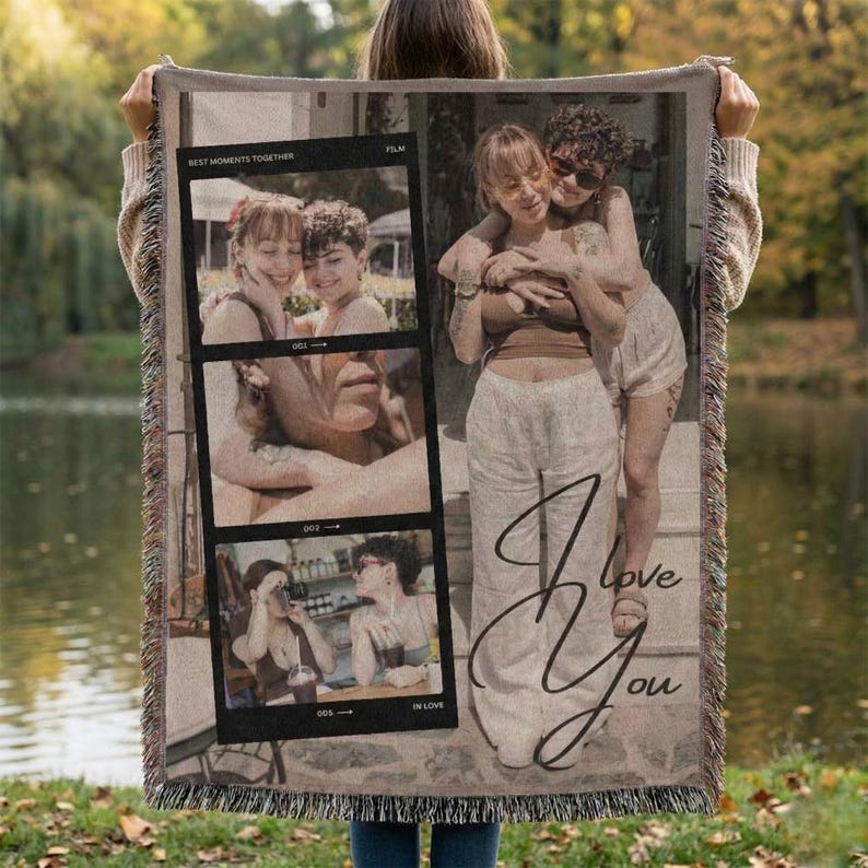 Custom Woven Blanket, Customizable Couple & Family Photo Blanket, Woven Throw Blanket, Engagement Keepsake, Valentine, 1 Year Anniversary image 2
