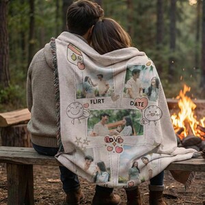 Custom Woven Blanket, Customizable Couple & Family Photo Blanket, Woven Throw Blanket, Engagement Keepsake, Valentine, 1 Year Anniversary image 1