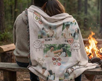Custom Woven Blanket, Customizable Couple & Family Photo Blanket, Woven Throw Blanket, Engagement Keepsake, Valentine, 1 Year Anniversary