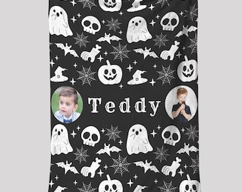 Custom Personalized Fleece Blanket for Kids, Premium Sherpa Blanket, Halloween Blanket, Name Blanket, Cozy Throw, Photo Blanket Gift