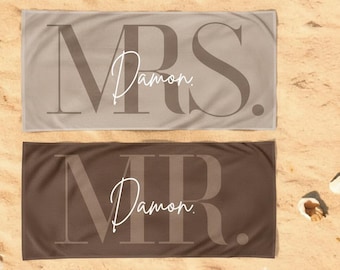 Custom Couple Towel, Personalized Mr. & Mrs. Beach Towel, His and Hers Newlywed Gift, Wedding Gift, Honeymoon Gift