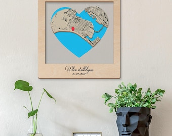 Mapa de dónde nos conocimos, arte mural personalizado con marco de acrílico y madera, mapa de la ciudad personalizado, lugar de la primera cita, recién comprometidos, primer aniversario