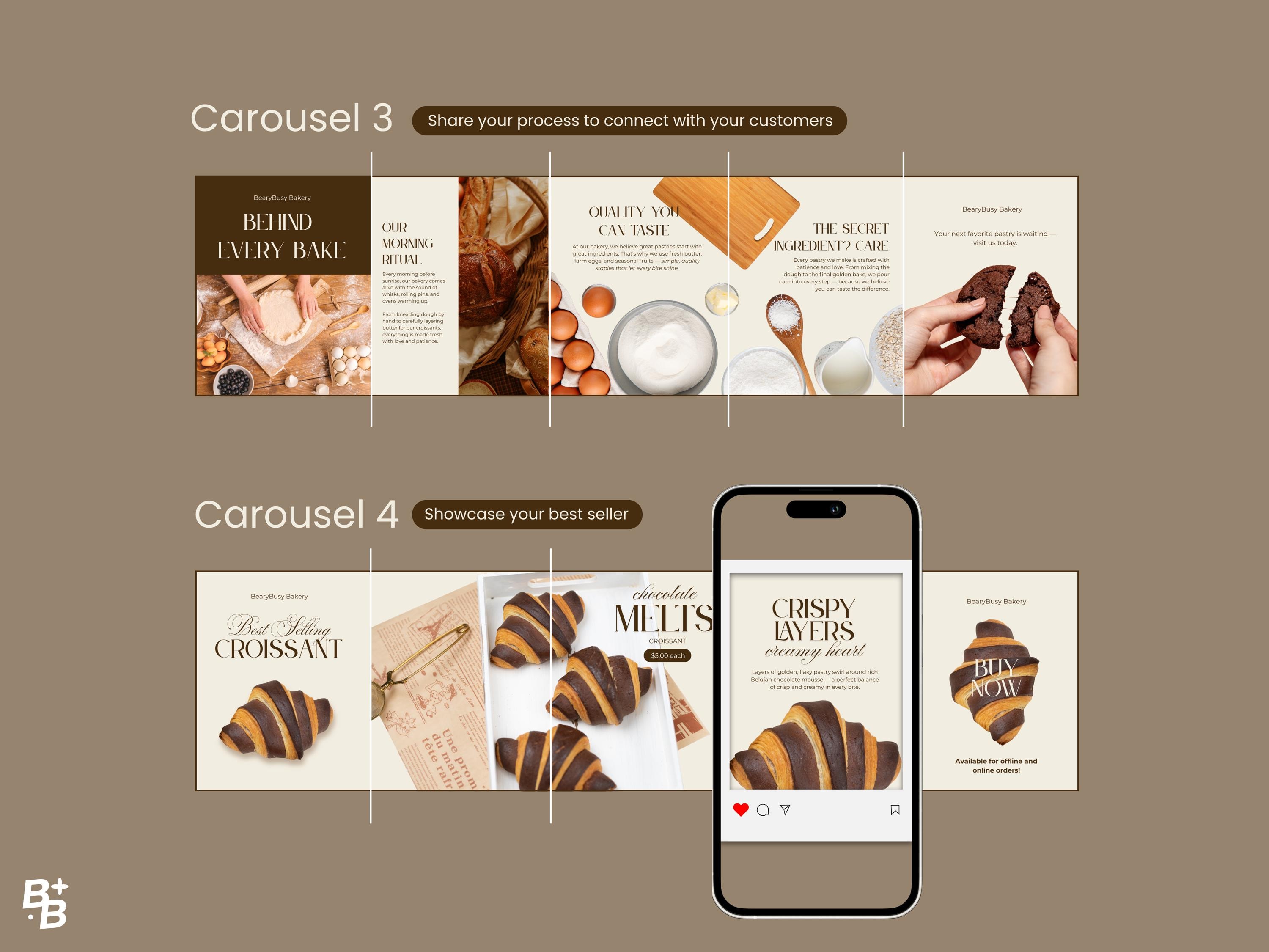 Instagram Carousel Social Media Canva Templates for Bakeries Cafes and ...