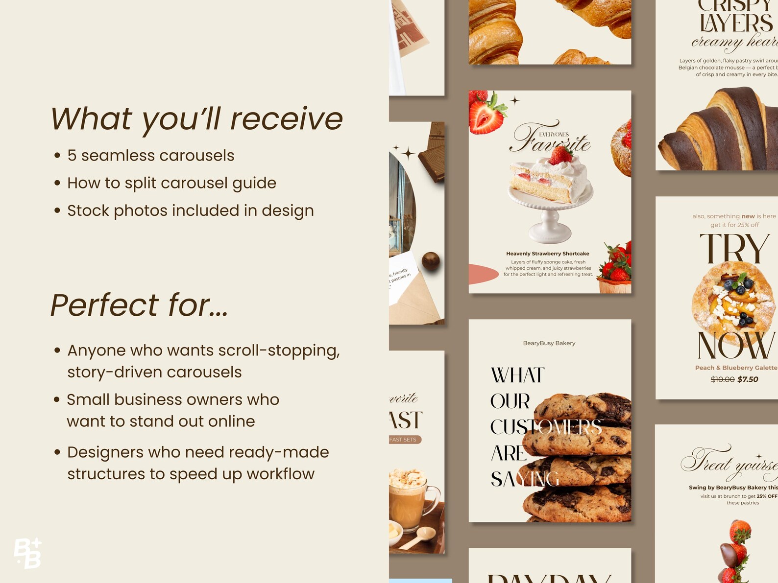 Instagram Carousel Social Media Canva Templates for Bakeries Cafes and ...